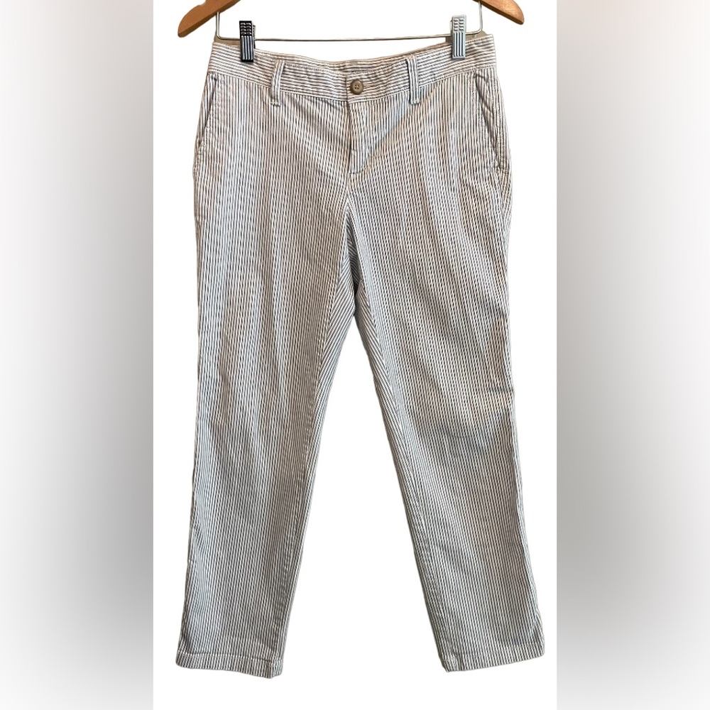 Gap: White Khaki Girlfriend Pants with Blue Pin Stripes
